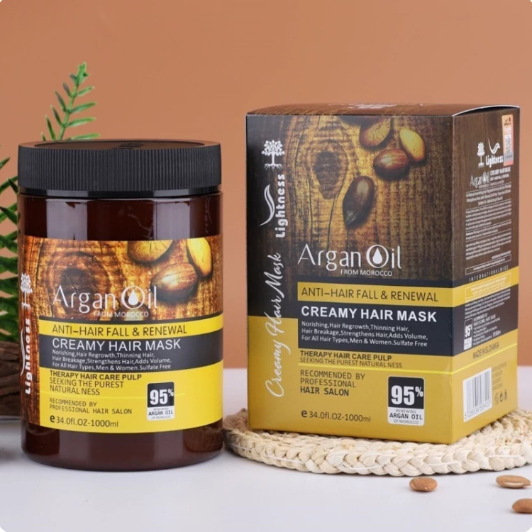 ماسک مو لایتنس اصل (اورجینال) مدل روغن آرگان تقویت کننده فاقد سولفات مناسب انواع مو حجم 1000 میلی لیتر